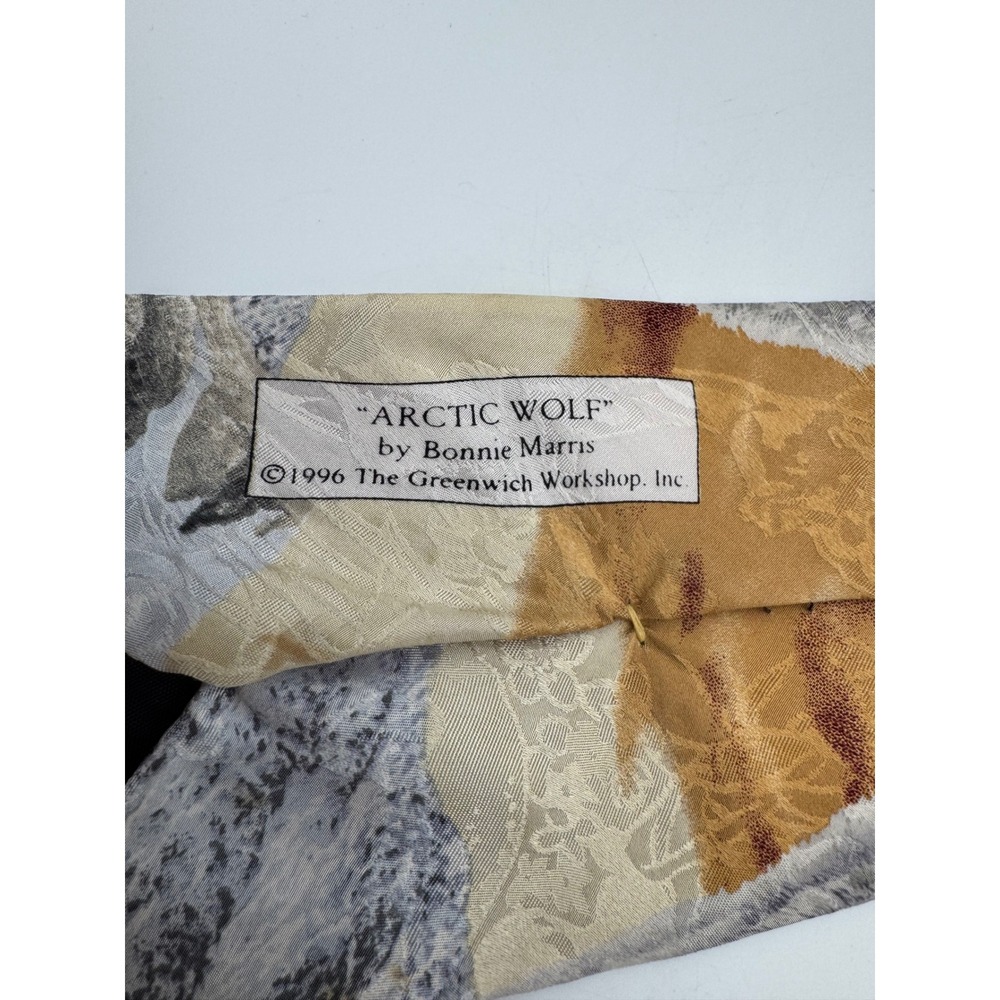 Endangered Species Arctic Wolf Silk Tie Bonnie Marris Vintage 1996 Burgundy Gray - Picture 4 of 7